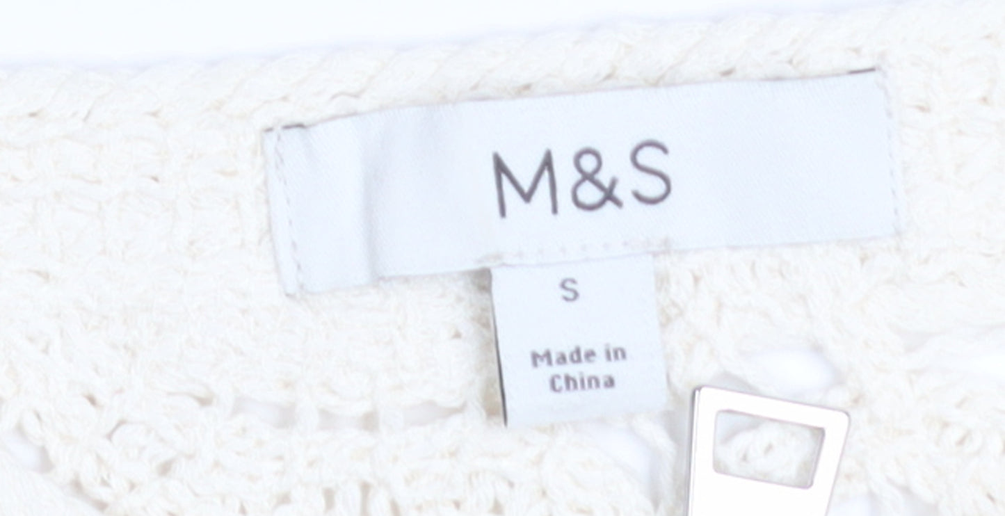 Marks and Spencer Women Ivory Crochet Zip Cardigan S