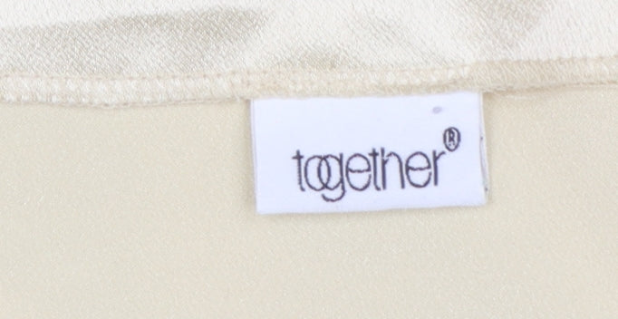Together Women's Beige Beaded Embroidered Satin Blouse Size 14