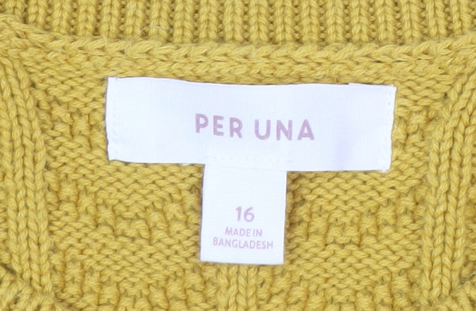 Marks and Spencer Women’s Yellow Ruffle Cable Knit Jumper Size 16