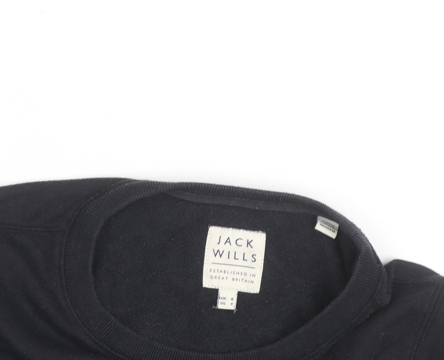 Jack Wills Womens Black Cotton Crew Neck Long Sleeve Sweatshirt Size 4