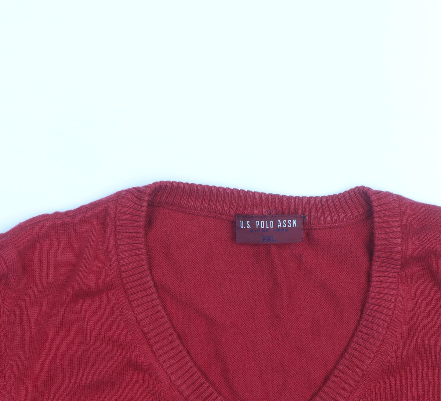U.S. Polo Assn. Men's Red Cotton V-Neck Jumper 2XL