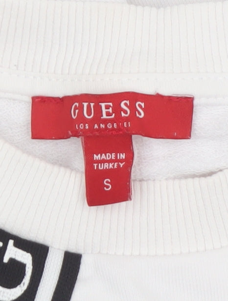 Guess Womens White Logo T-Shirt Dress Size S Casual Long Sleeve