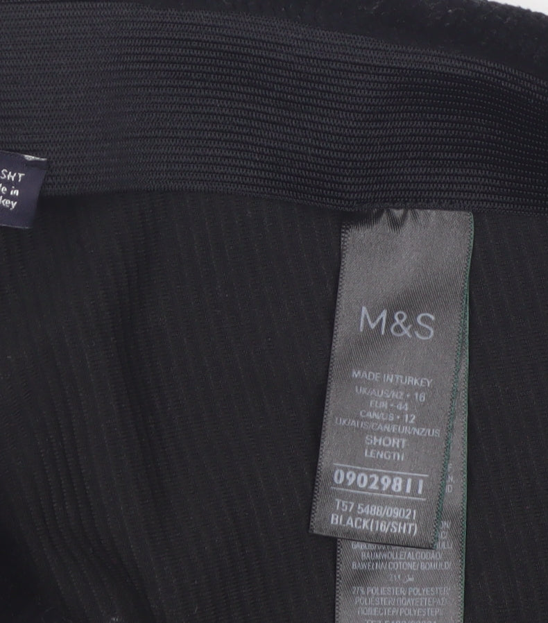 Marks and Spencer Women's Black Velvet Cropped Wide-Leg Trousers Size 16 Short