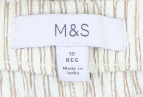 Marks and Spencer Women’s Beige Striped Wide-Leg Trousers Size 10