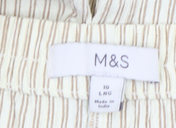 Marks and Spencer Women’s Beige Striped Wide-Leg Drawstring Trousers Size 10