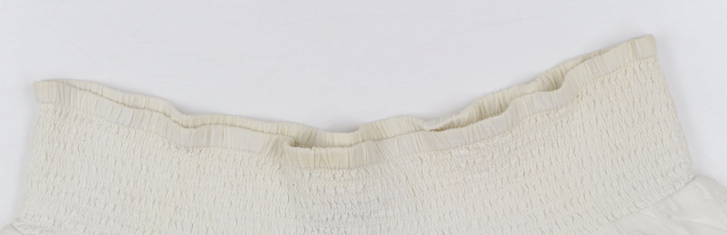 Superdry Women Ivory Cotton A-Line Broderie Short Skirt M