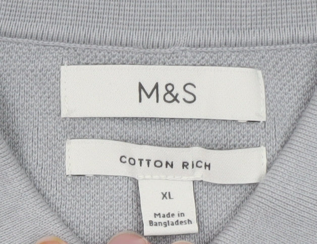 Marks and Spencer Men's Grey Cotton Polo Shirt XL Short Sleeve