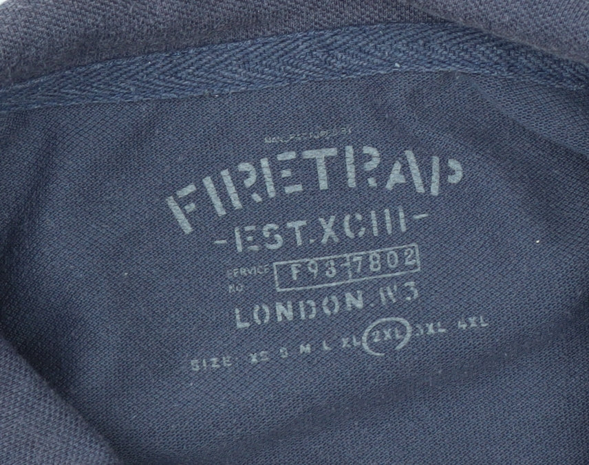 Firetrap Men's Blue 2XL Button-Down Collared Cotton Polo Shirt