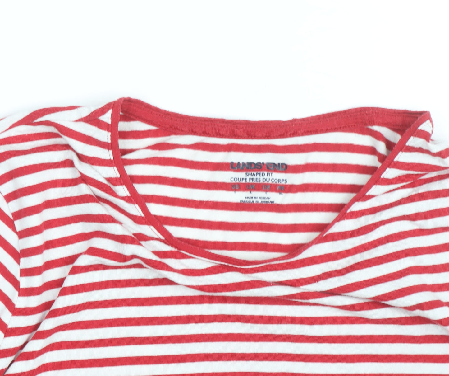 Lands' End Men's Red White Striped Cotton Long Sleeve Slim Fit Top M