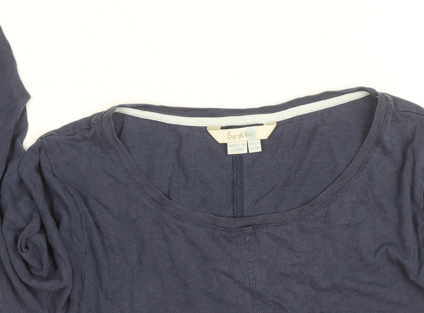 Boden Women Blue Cotton Jersey Shift Dress Size 12 Long Sleeve