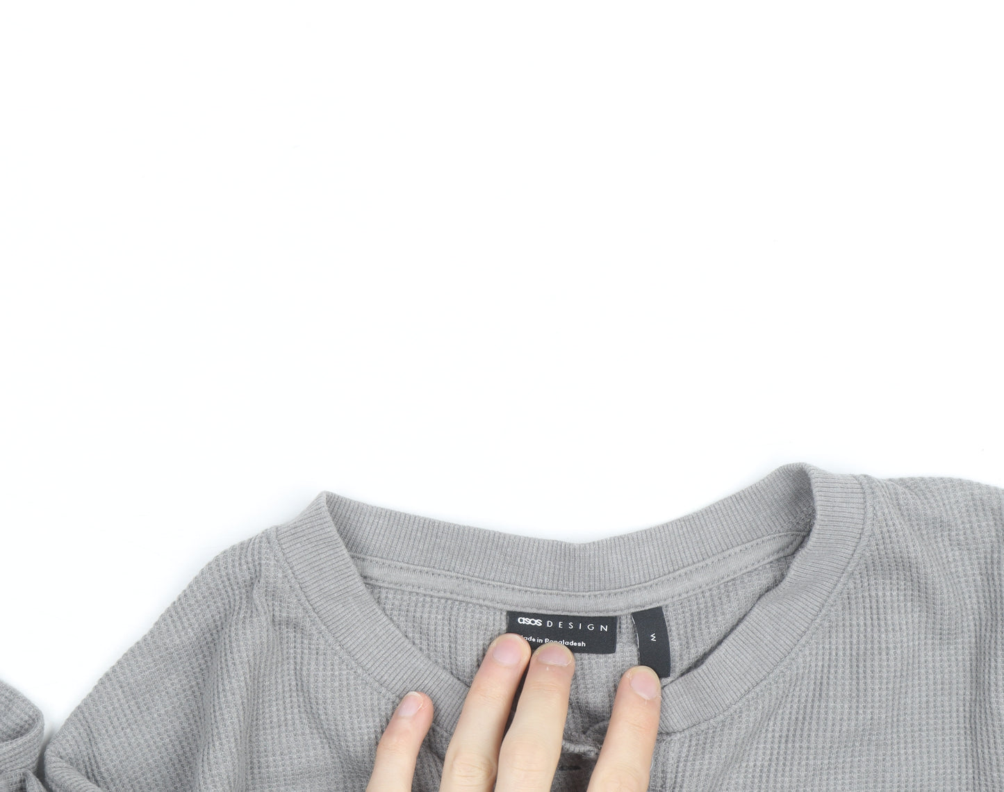 ASOS DESIGN Womens Grey Henley Long Sleeve Waffle Knit Jumper Medium