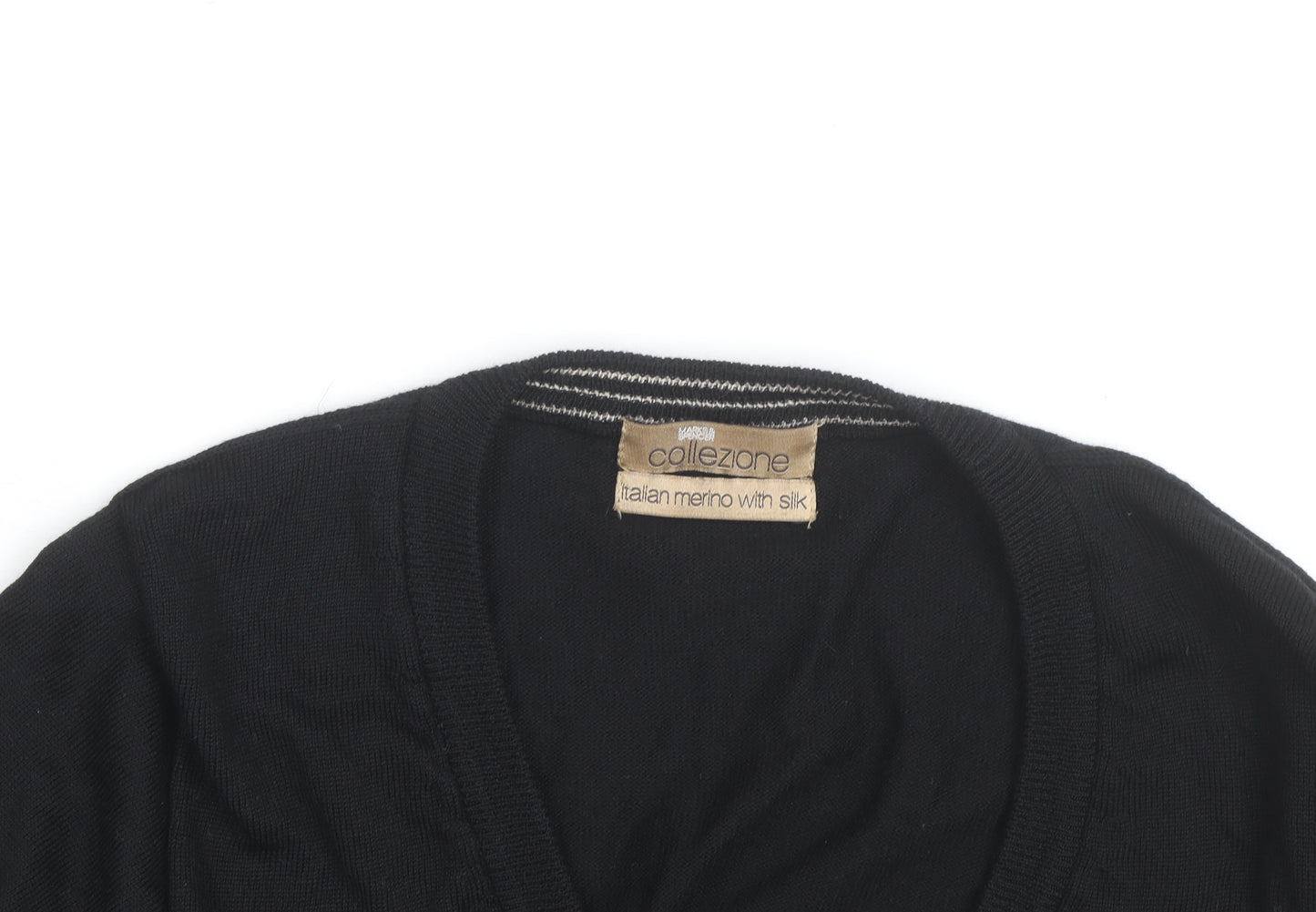 Marks and Spencer Men’s Black Wool Silk Cardigan L V-Neck Classic