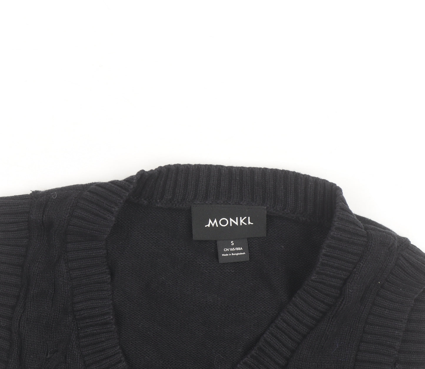 Monki Women’s Black Cotton Cable Knit Sleeveless V-Neck Jumper Vest S