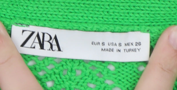 ZARA Women’s Green Open Knit V-Neck Cardigan Size 8