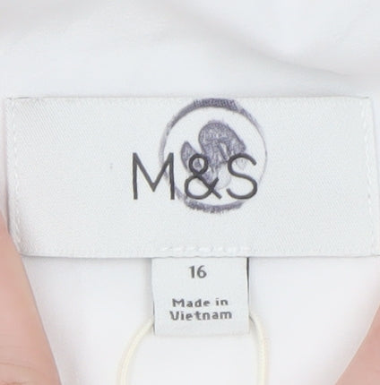 Marks and Spencer Women White Linen Blend Sleeveless Button Blouse Size 16