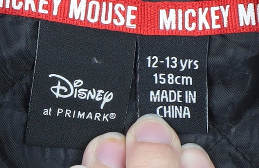 Disney Girls Black Varsity Jacket 12-13 Years Mickey Mouse Lined Bomber