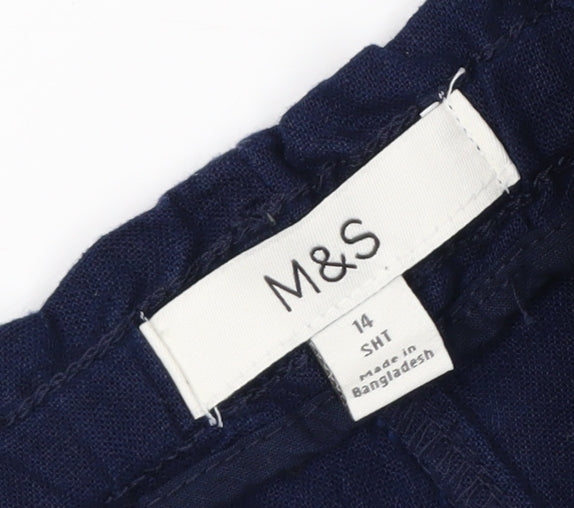 Marks and Spencer Women’s Blue Linen Blend Cropped Wide-Leg Trousers Size 14