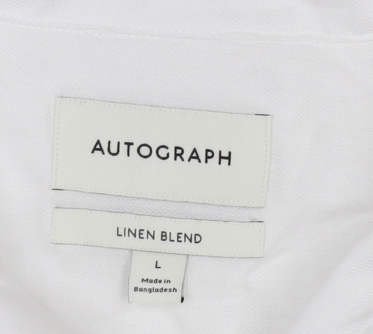 Marks and Spencer Autograph Men's White Linen Blend Short Sleeve Shirt Size L