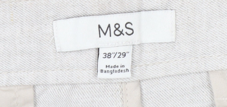 Marks and Spencer Men’s Beige Linen Blend Chino Trousers 38x29 Regular Fit