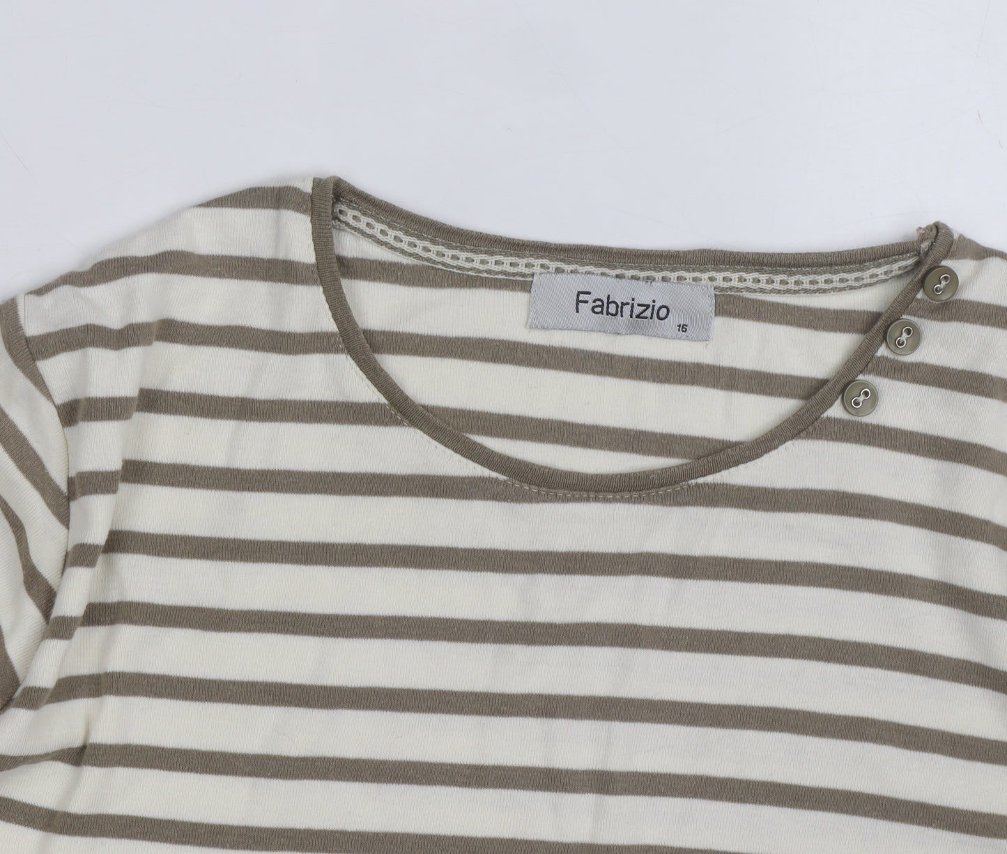Fabrizio Women Beige Striped Cotton Long Sleeve Basic T-Shirt Size 16