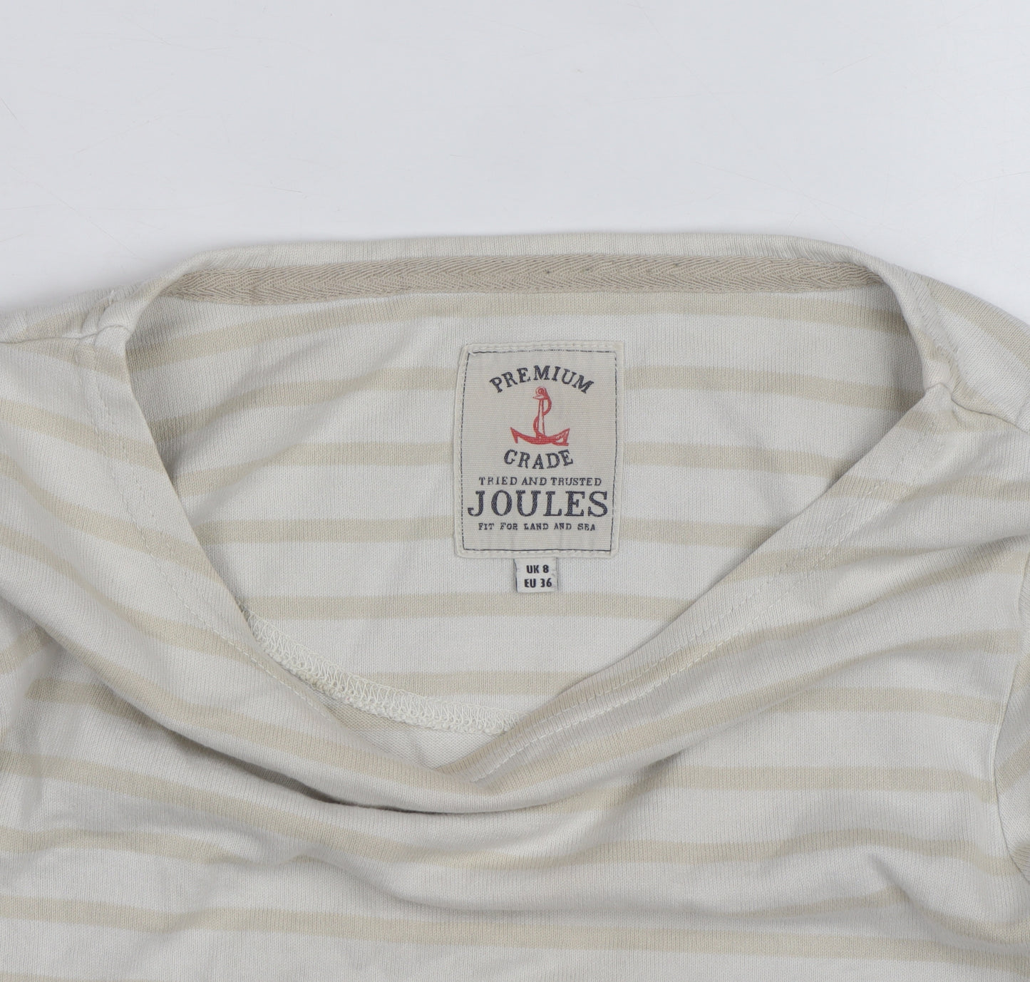 Joules Women Beige Striped Long Sleeve Cotton Jersey Top UK 8