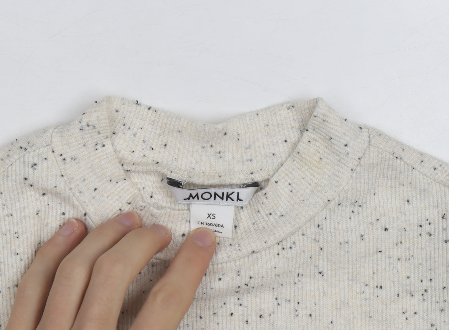 Monki Women's Ivory Mock Neck Ribbed Knit Jumper XS