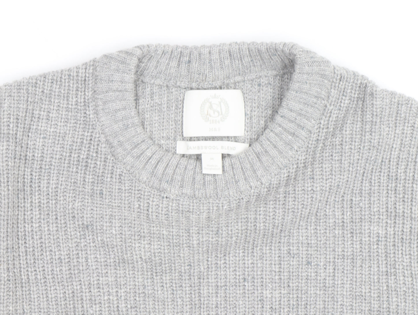 Marks and Spencer Men's Grey Lambswool Blend Pullover Jumper L