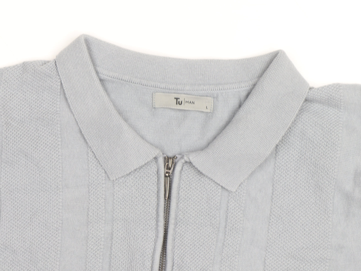 Tu Men Grey Cotton Blend Short Sleeve Zip Collar Polo Shirt L
