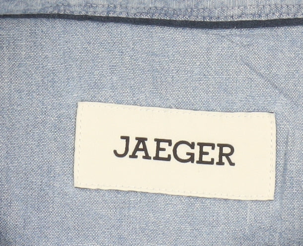 Jaeger Men's Blue Cotton Short Sleeve Button-Up Shirt Size L
