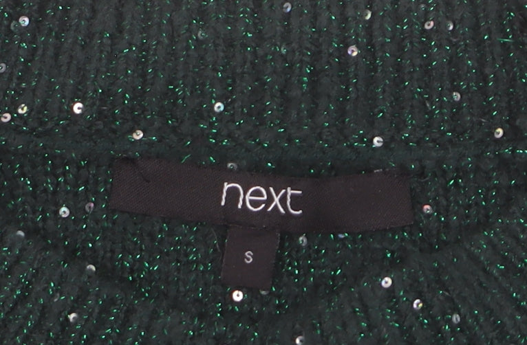 Next Women's Green Sequin Knit Pullover Jumper Size S