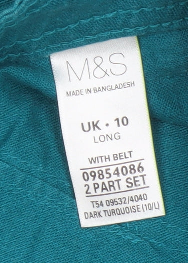 Marks and Spencer Women Blue Linen Wide-Leg Trousers Size 10 Tall