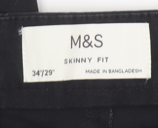 Marks and Spencer Men's Black Skinny Fit Chino Trousers 34W 29L