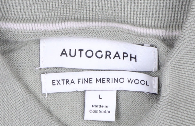 Marks and Spencer Men’s Green Merino Wool Collared Henley Jumper L