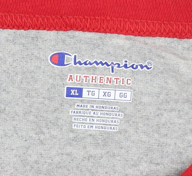 Champion Men’s Grey Red 3/4 Sleeve Graphic Baseball Shirt XL