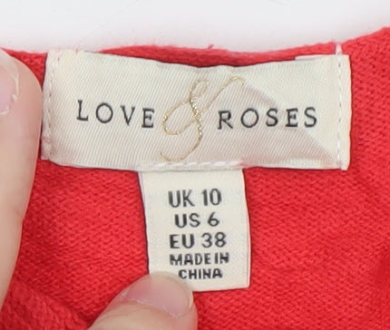 Love & Roses Women’s Red Knit Cropped Blouse UK 10 Short Sleeve