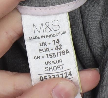 Marks and Spencer Women Grey Linen Blend Straight Trousers Size 14