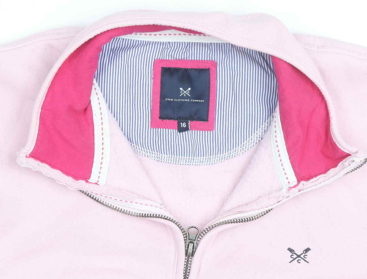 Crew Clothing Women Pink 1/2 Zip Pullover Sweatshirt Size 16 Cotton Blend