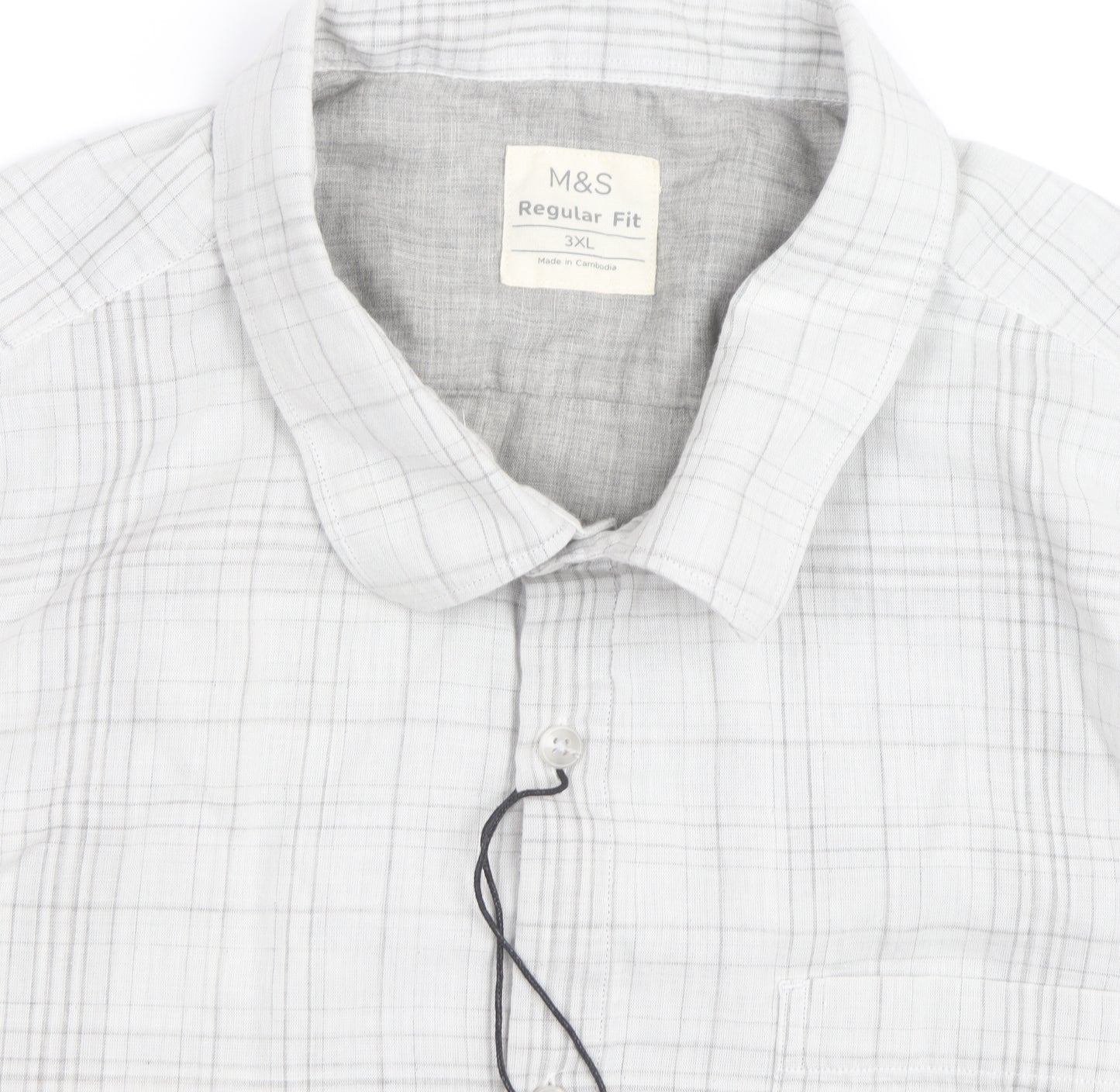 Marks and Spencer Men’s Grey Check 3XL Regular Fit Long Sleeve Shirt