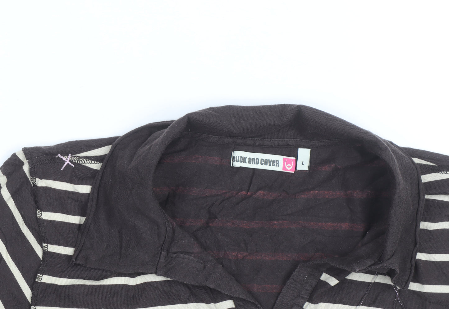 Duck and Cover Women's Brown Striped Polo Shirt L Cotton Blend