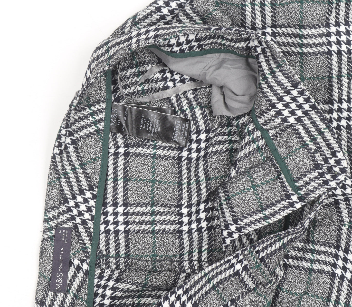 Marks and Spencer Women’s Grey Check Straight Trousers Size 14