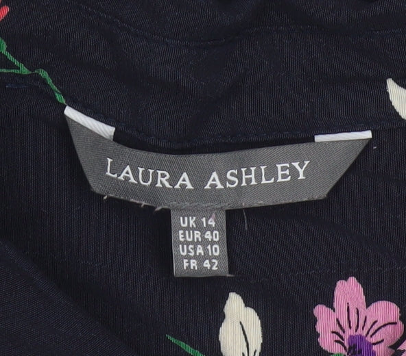 Laura Ashley Women's Blue Floral Sleeveless Collared Tunic Blouse Size 14