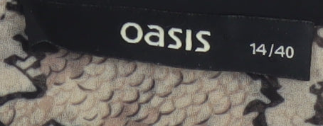 Oasis Women Beige Animal Print Long Sleeve Chiffon Blouse Size 14