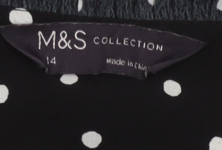 Marks and Spencer Women's Black Polka Dot Midi A-Line Dress Size 14