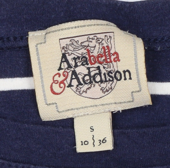 Arabella & Addison Women Blue Striped 3/4 Sleeve Boat Neck T-Shirt Size 10