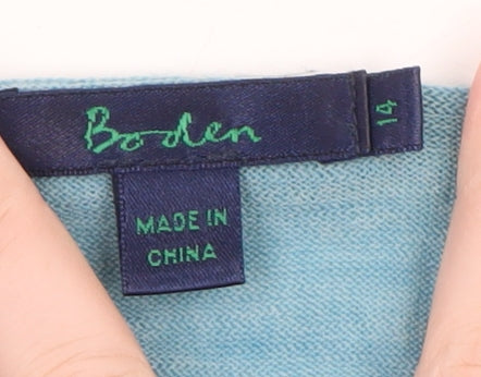 Boden Women Blue Linen Scoop Neck Long Sleeve Pullover Jumper Size 14