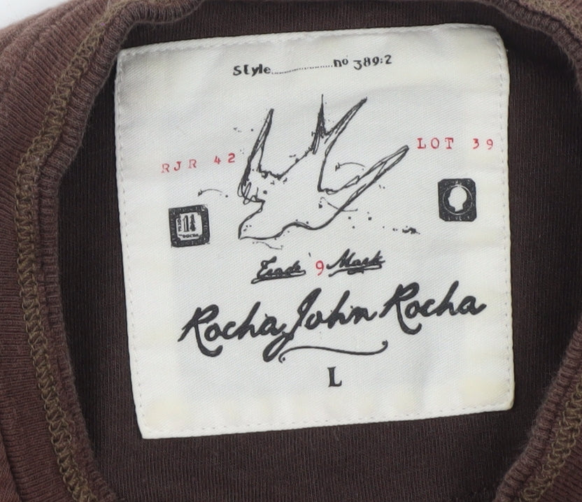 Rocha John Rocha Men's Brown Cotton Crew Neck T-Shirt Size L