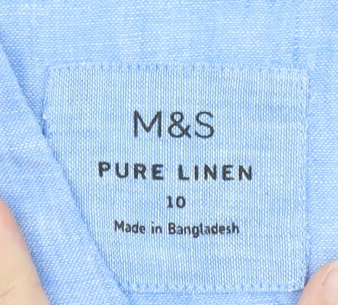 Marks and Spencer Women's Blue Pure Linen V-Neck Blouse Size 10