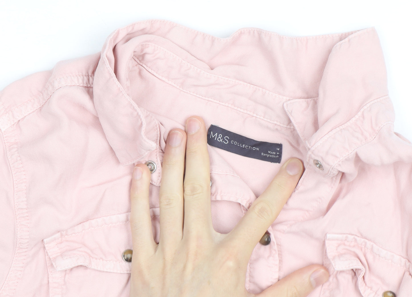 Marks and Spencer Women’s Pink Cotton Long Sleeve Button-Up Shirt Size 14