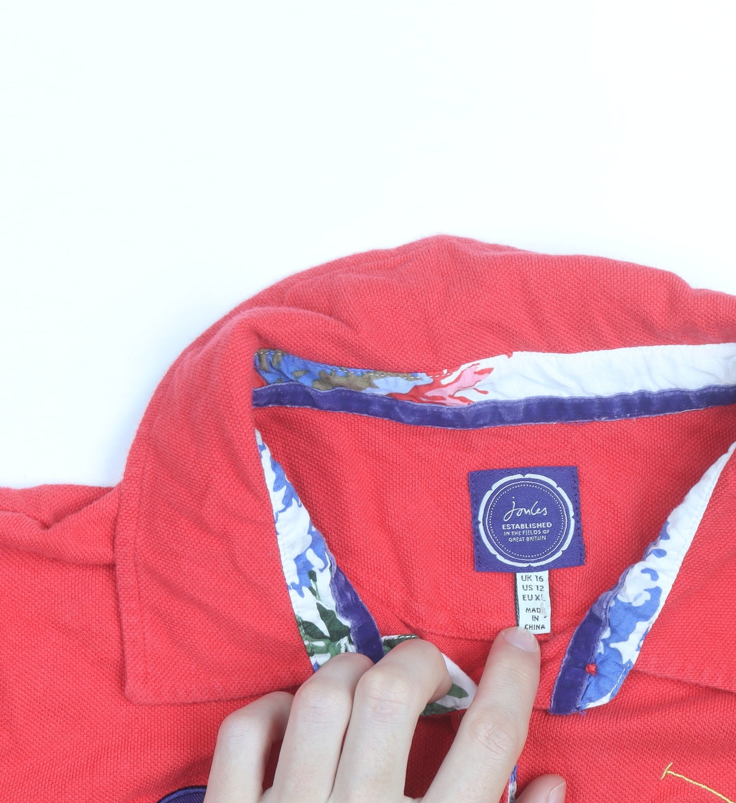 Joules Womens Red Polo Shirt Size 12 Classic Embroidered Cotton