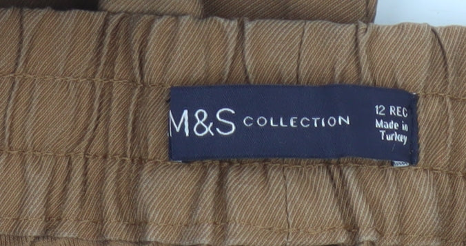 Marks and Spencer Women Brown Linen Blend Drawstring Trousers Size 12 Regular